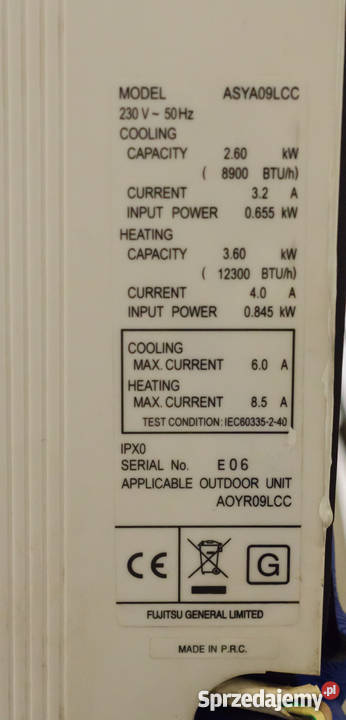 Klimatyzator ścienny Fujitsu ASYA09LCCAOYR09LCC Wentylacja i klimatyzacja Częstochowa