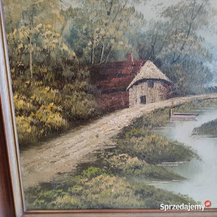 Piękny obraz na płótnie w grubej ramie ręcznie Wola Łużańska sprzedam