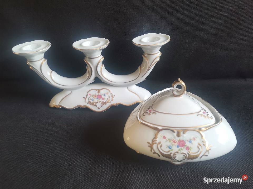 Stara bomboniera i świecznik porcelana Bogucice Siemianowice Śląskie