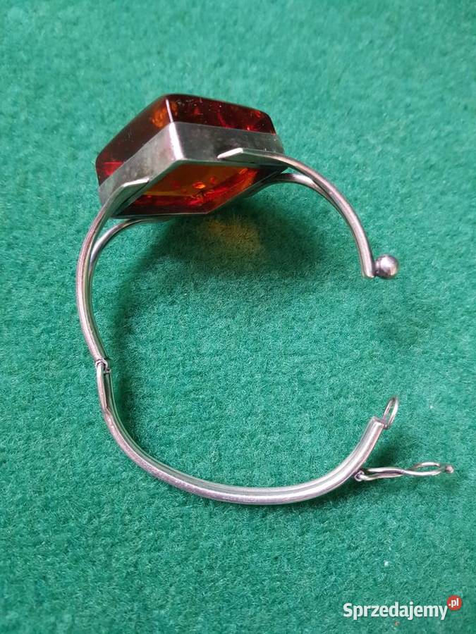 Srebrna bransoleta z naturalnym bursztynem srebro Gdynia