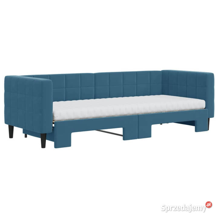 Sofa rozsuwana z materacami niebieska aksamit Warszawa
