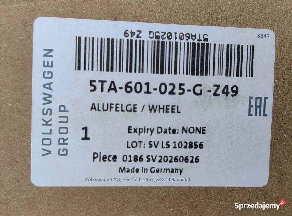 5TA601025G Z49 VW TOURAN FELGA ALUMINIOWA 5x112 małopolskie Rożnów