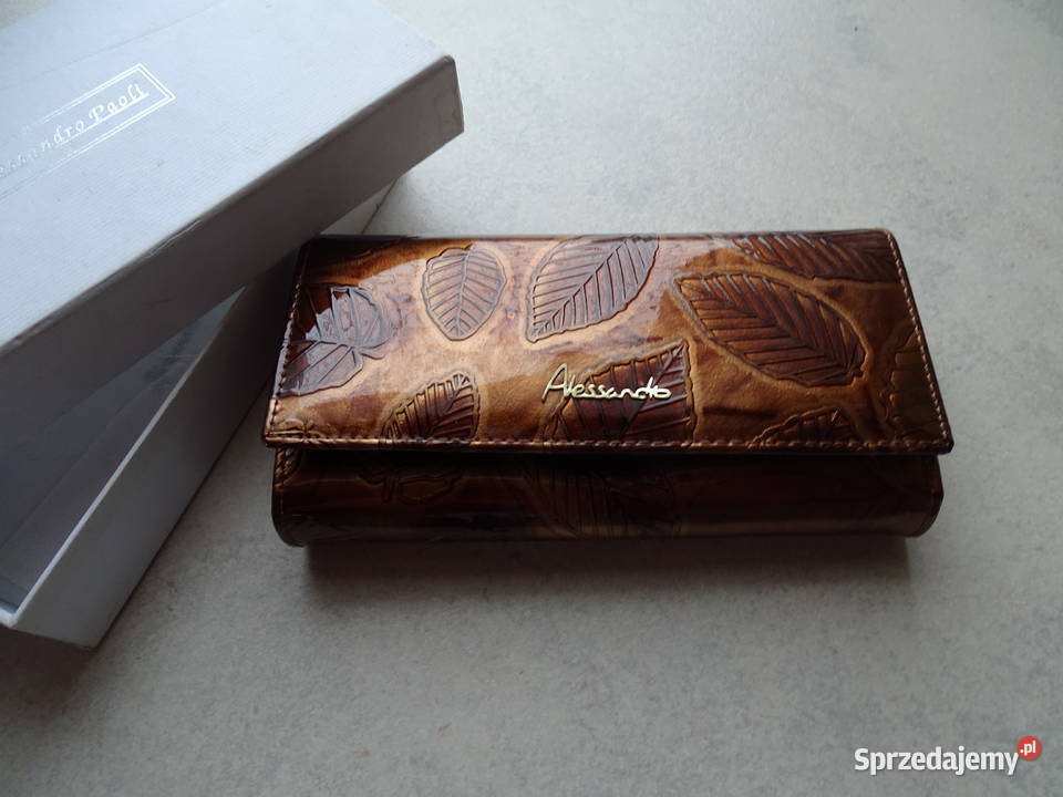 Skórzany lakierowany portfel ALESSANDRO PAOLI Różan