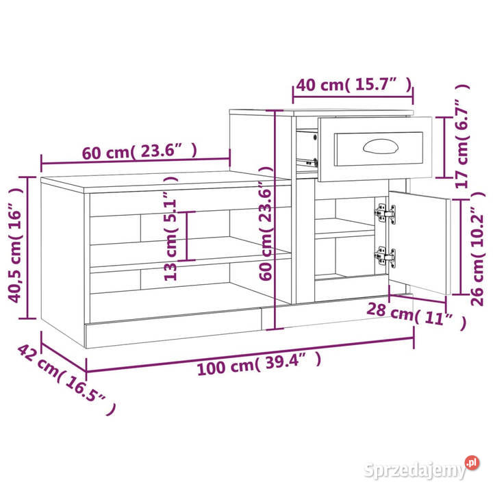 Szafka na buty szarość betonu 100x42x60 WM816420 sprzedam