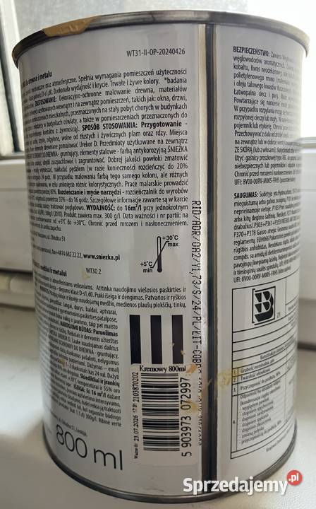 emalia olejnoftalowa firmy Śnieżka kolor kremowy Tychy