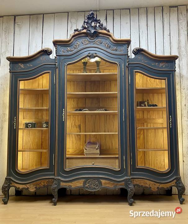 BIBLIOTEKA 3drzwiowa witryna antracyt Ludwik XV Meble Poznań