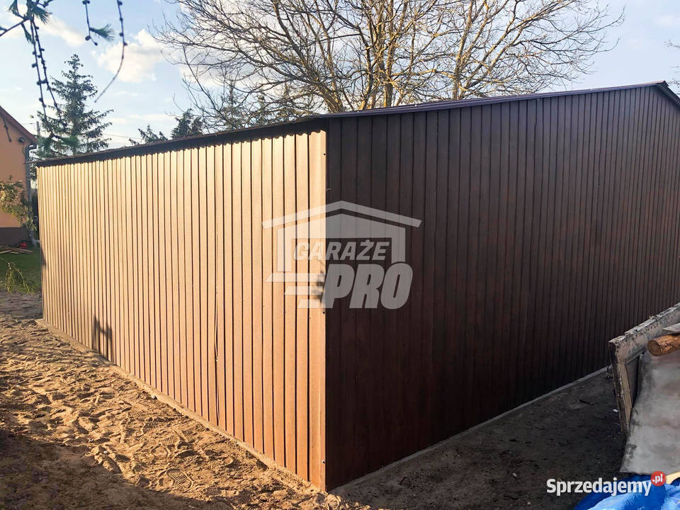 Garaż blaszany 9x6 2x Brama drewnopodobny GP137 blacha Turek