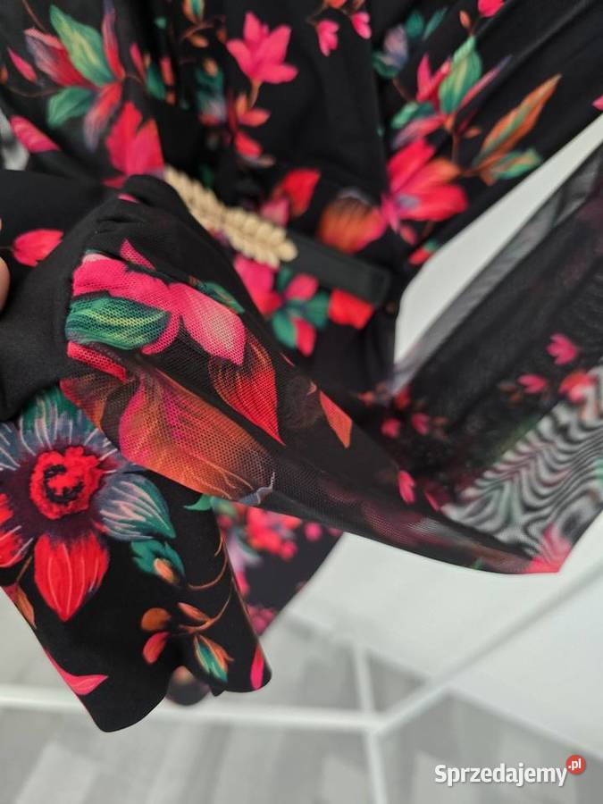 Sukienka Rękawy z siatki egzotyczne kwiaty Rozmiar 36(S) Spódnice i sukienki