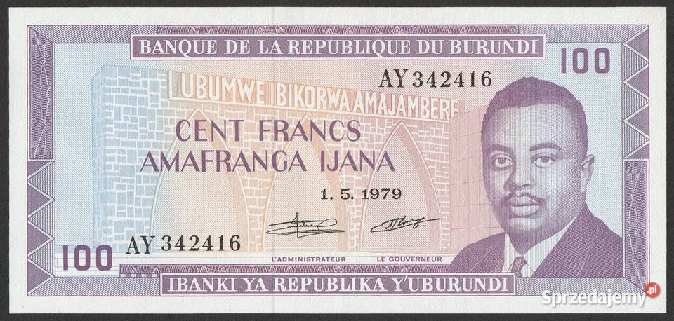 BURUNDI 100 FRANK 1979 STAN BANKOWY UNC