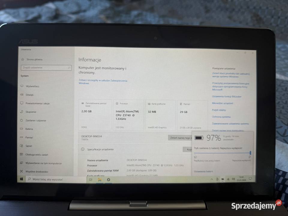 ASUS T100TA tablet klawiatura Windows microSD łódzkie