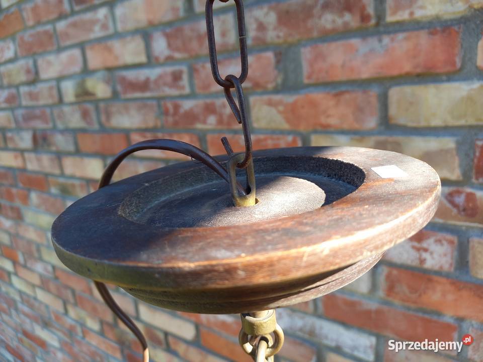 Żyrandol mosiężny metalowy drewniany holenderski Gawroniec