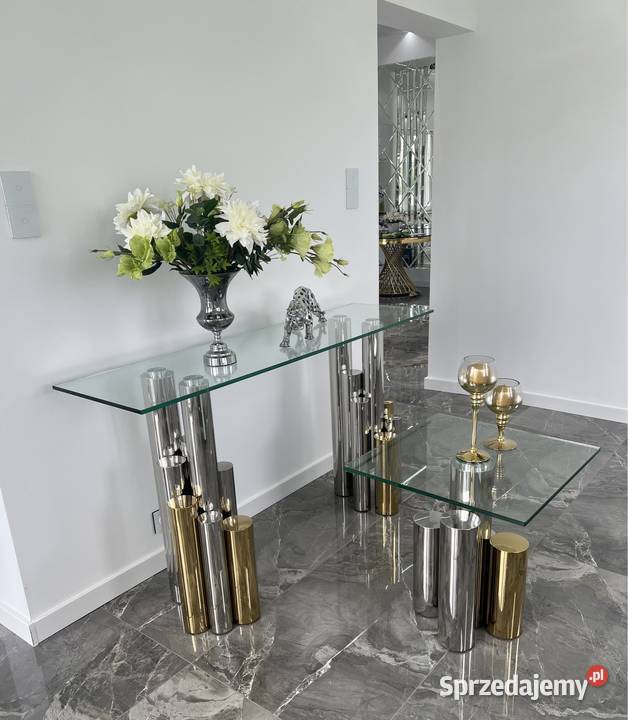 Nowoczesna złota konsola Glamour srebrna szklana małopolskie Nowy Sącz