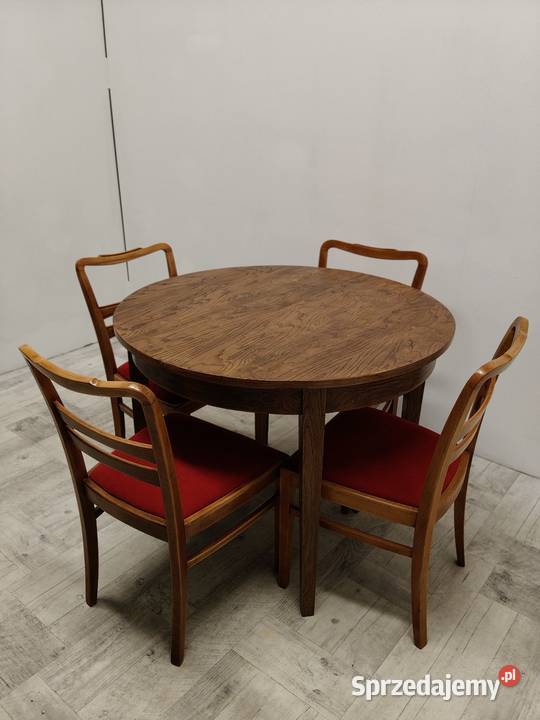 stół drewniany okleina dąb jasny vintage okrągły Radomsko