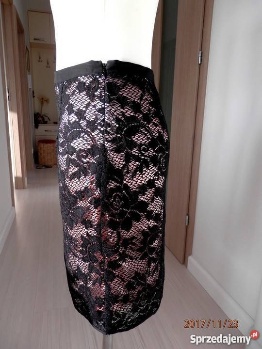 Spódnica Koronkowa Ołówkowa Czarna Imprezowa Łomża