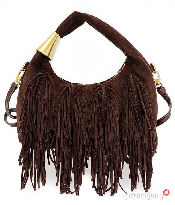 MODNA Torebka EKO ZAMSZ Frędzle BRĄZ Czekoladowy sprzedam