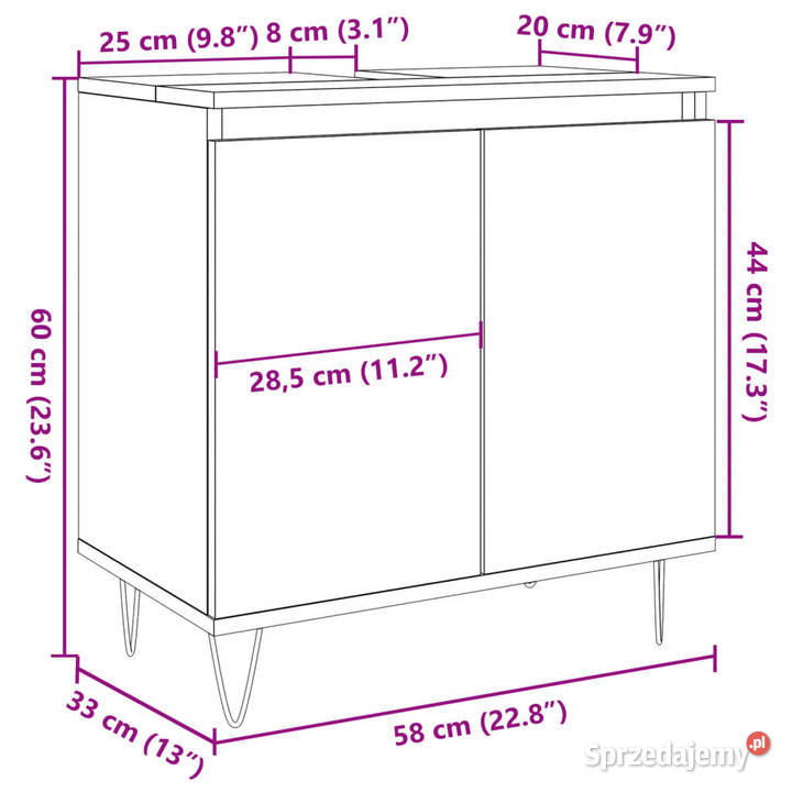 Szafka łazienkowa szarość betonu 58x33x60 mazowieckie Warszawa