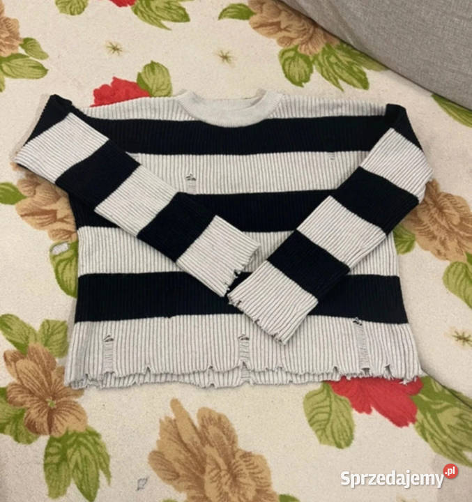Gruby czarnobiały sweter w paski oversize luźny Wkładane przez głowę  Swetry i golfy Łódź