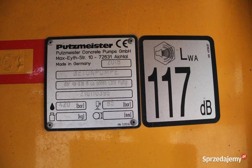 Pompa dobeyonu Putzemeister 46 tez Leasing mazowieckie Warszawa