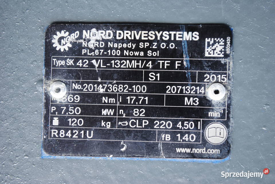 Motoreduktor 75kw 82obrmin Firmy NORD Kargowa sprzedam