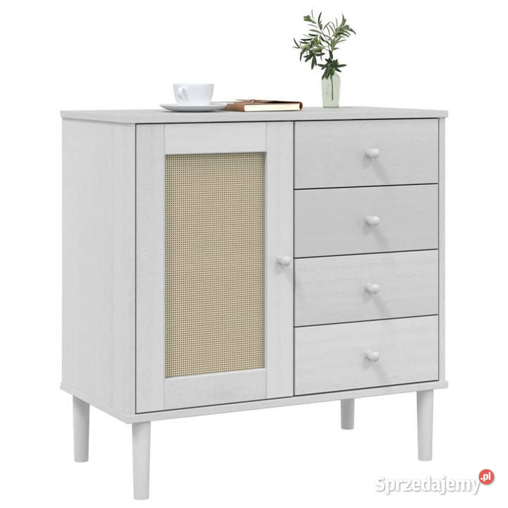 Szafka SENJA imitacja rattanu biała 80x40x80