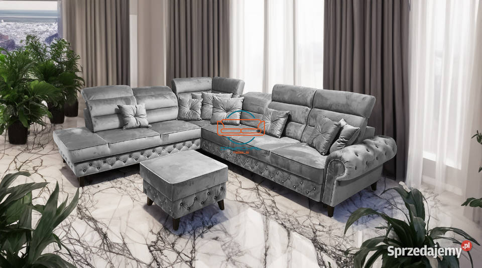 Wygodny narożnik regulowane zagłówki glamour 4P mazowieckie Tarczyn