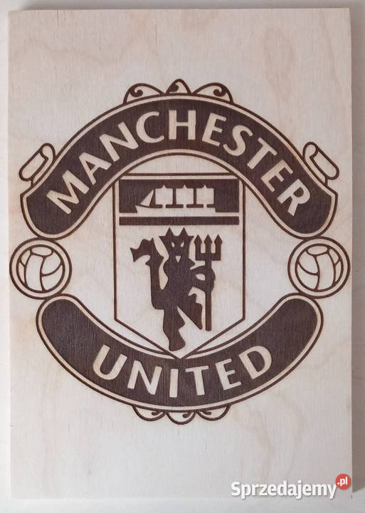 Manchester United herb wypalony w drewnie Sieradz