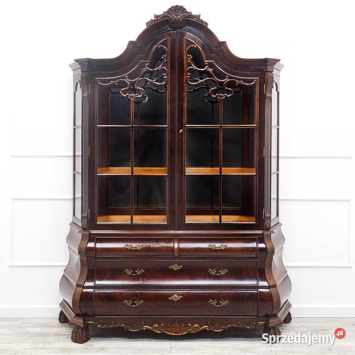 Stylowa Wysoka WITRYNA drewniana NeoBarok Orzech Kalisz