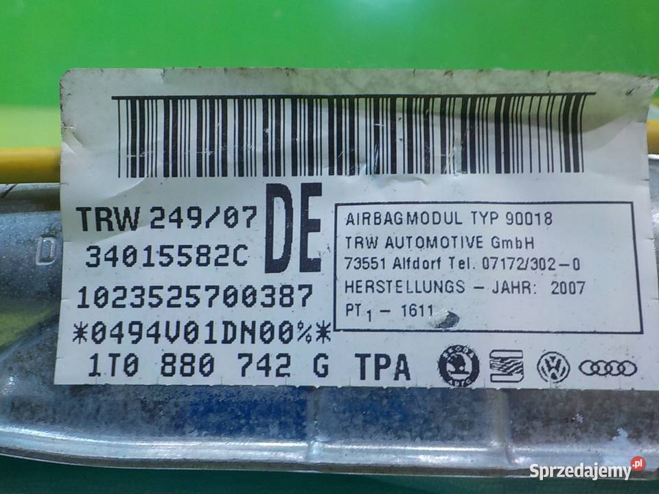 VW TOURAN I LIFT 08r 5D 19 TDI 5D kurtyna Poduszki powietrzne Suków