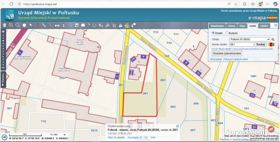 Sprzedam działkę w centrum miasta Pułtusk ulica