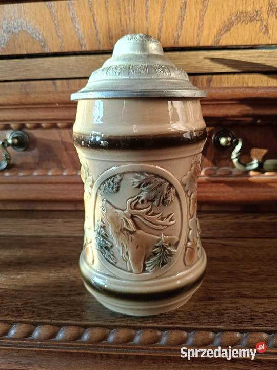 Kufel myśliwski ceramiczny z pokrywką cynową Lipno