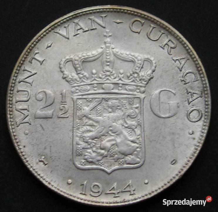 Curacao 2 12 gulden 1944 Wilhelmina SREBRO stan Łódź