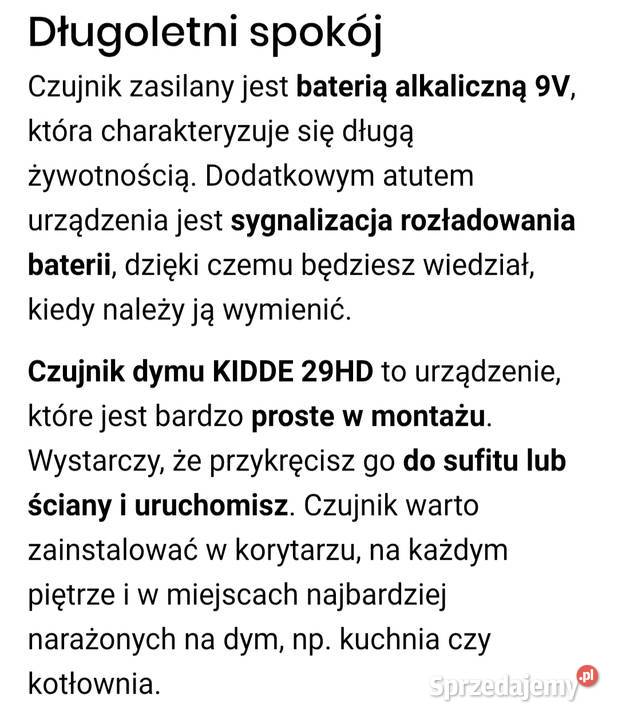Czujnik dymu optyczny Kidde Zawory