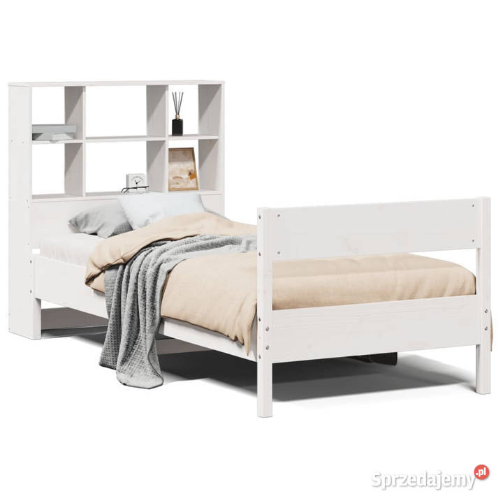 Łóżko z regałem bez materaca białe sosnowe 228cm