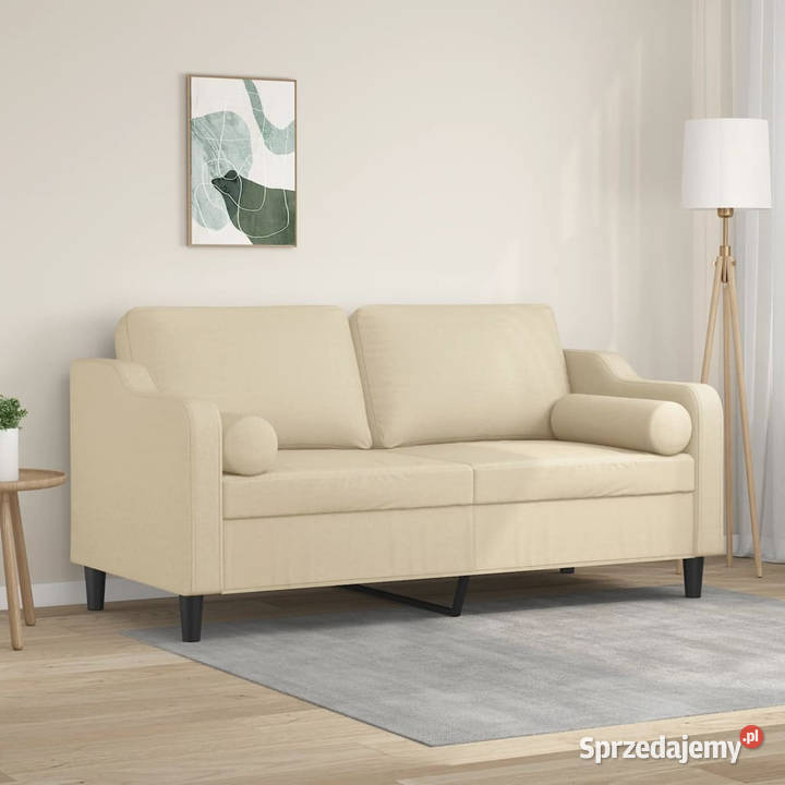 2osobowa sofa z poduszkami kremowa 140 tkanina Warszawa