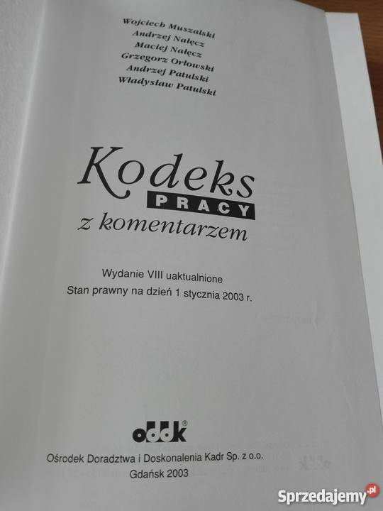 Kodeks pracy z komentarzem Wojciech Muszalski prawo i administracja pomorskie Gdańsk