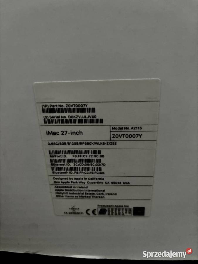 Komputer Apple iMac 27 512GB model A2115 mazowieckie Warszawa
