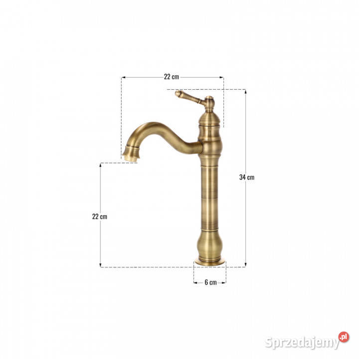 Bateria umywalkowa stojąca antyczny mosiądz Chmielnik