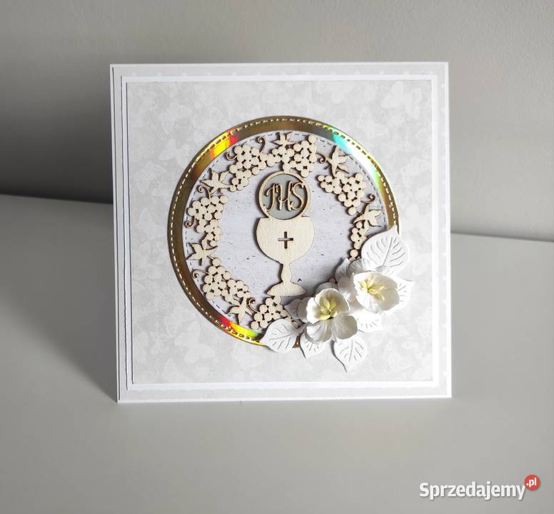 Kartka ręcznie robiona Komunia Święta handmade Łódź