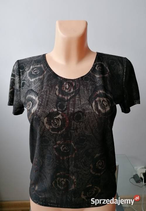 BRĄZOWO ZŁOTA BŁYSZCZĄCA BLUZKA MOTYW KWIATOWY Łódź sprzedam