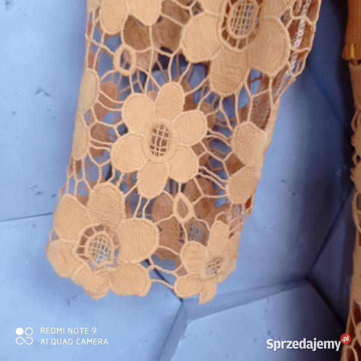 Musztardowa koronkowa włoska sukienka LXl Lubartów