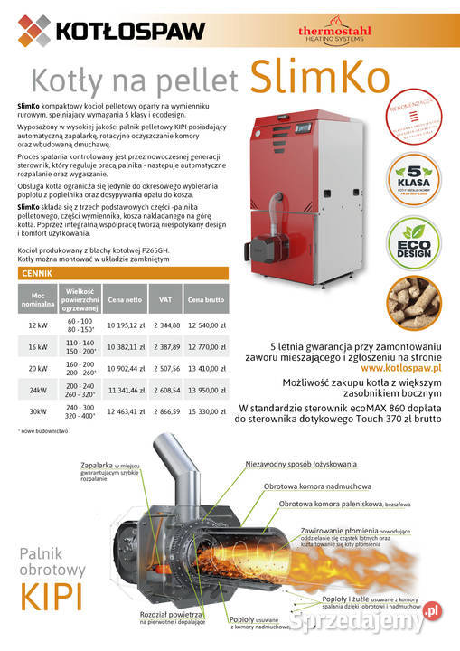 Ekologiczny mały Kocioł pelletowy 12kW 5 klasa z
