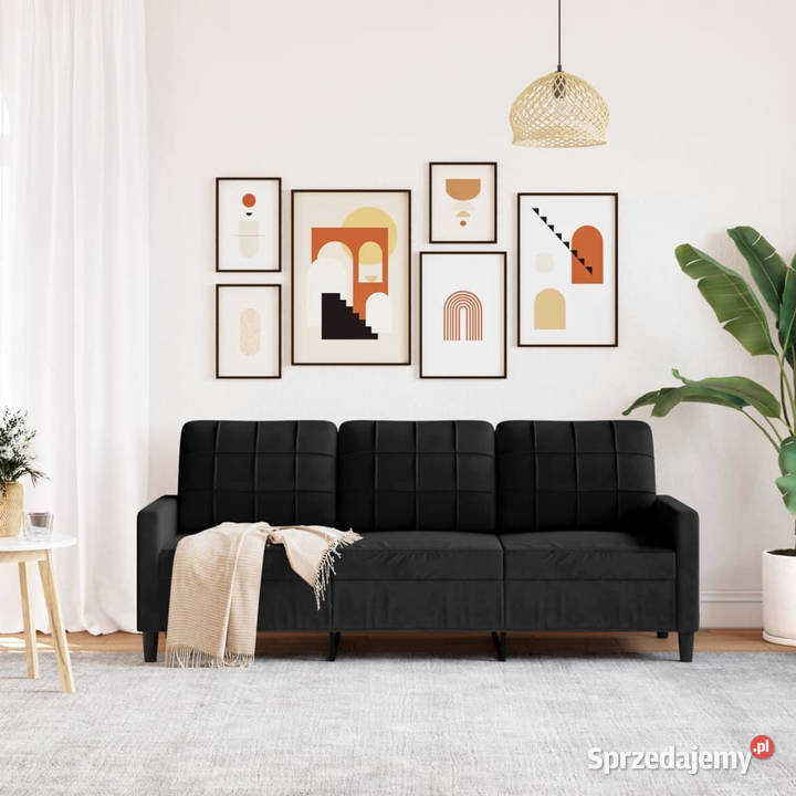 Sofa 3osobowa czarny 180 tapicerowana aksamitem mazowieckie Warszawa sprzedam