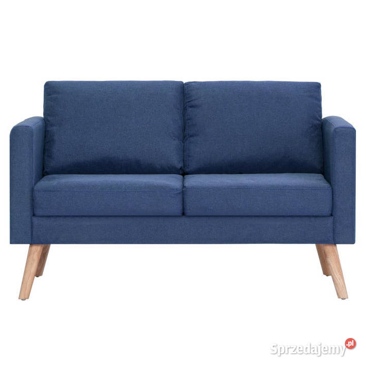 2osobowa sofa tapicerowana tkaniną niebieska