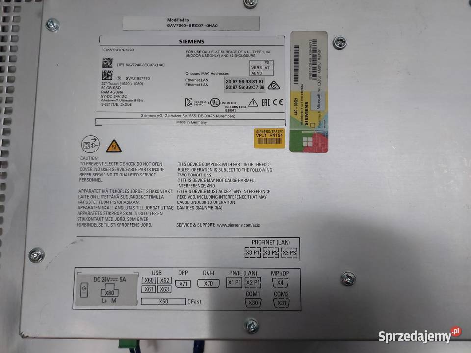 SIEMENS Simatic Touch 6AV72403BC070HA0 IPC477D