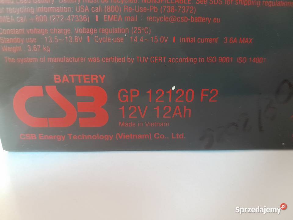 CSB Akumulator 12V 12Ah GP12120F2 Wieliczka