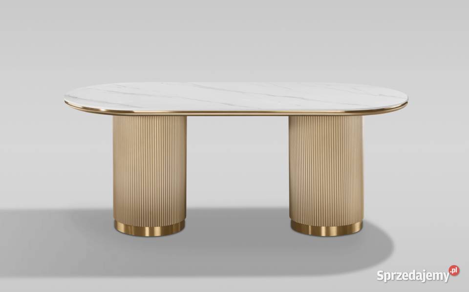 Owalny stół do jadalni salonu 180x90 z marmurem Golkowice