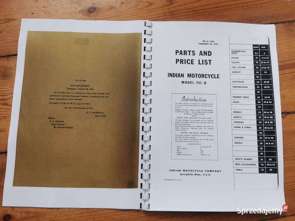 INDIAN 741 B PARTS AND LIST Lębork sprzedam