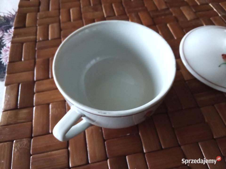 Prl Filiżanka porcelana z pokrywką kwiaty Łódź