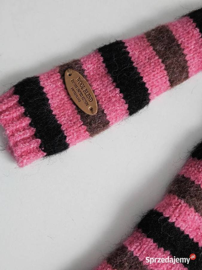 Szalik Handmade z wełną w paski Róż Brąz i Czerń Tychy sprzedam