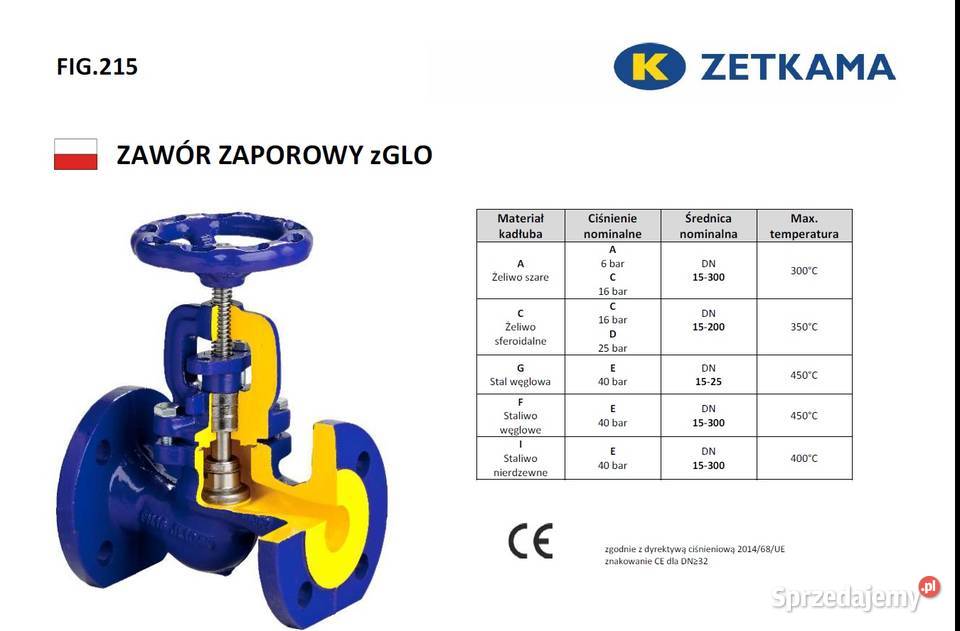 Zawór zaporowy 215 PN40 DN65 małopolskie